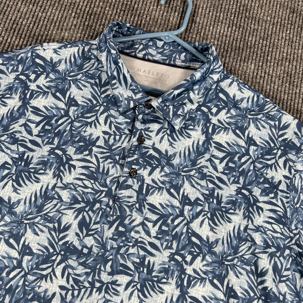 Maelreg Polo Shirt Mens 3XL Blue Floral Hawaiian Short Sleeve Performance Golf